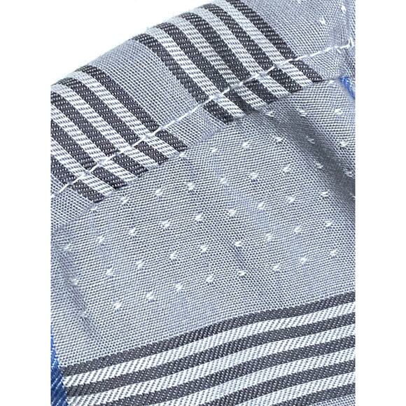 Tasso Elba Button Down Flip Cuff Shirt Gray Blue Green Plaid Mens XXL 18-18.5 - Picture 4 of 6